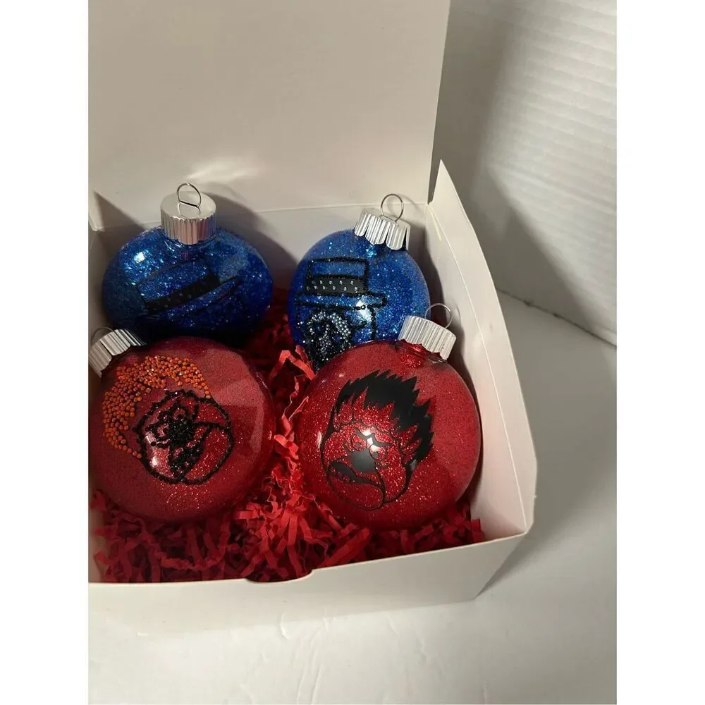 Freeze Miser, Heat Miser handmade glitter ornaments